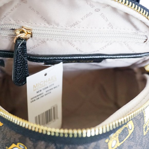 Michael Kors Erin Small MINI Convertible Backpack NEW YORK CITY MK Brown Multi